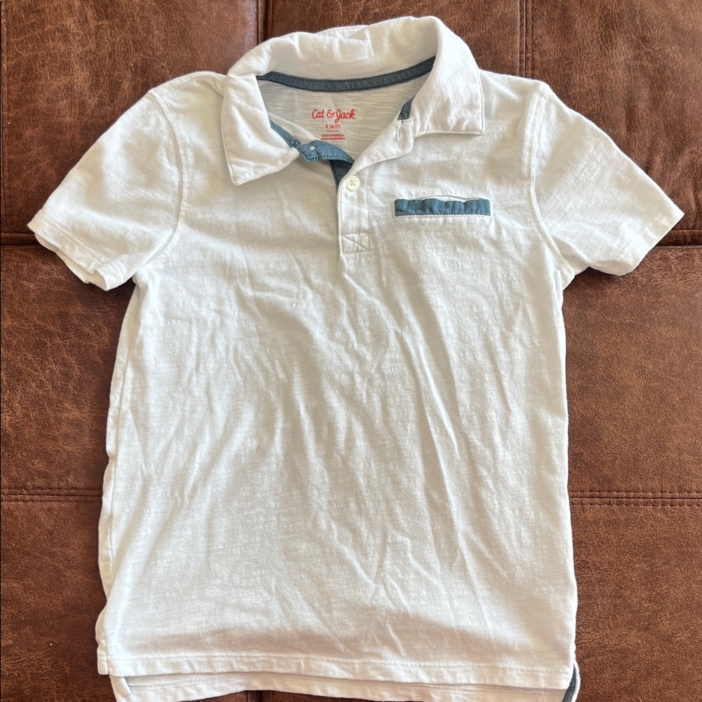 Cat & Jack White Polo with Blue Accent